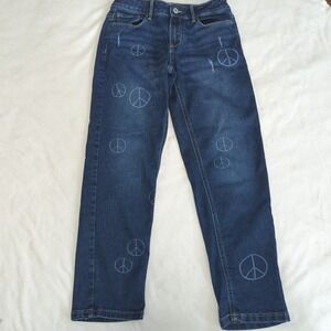So Girls Size 12 Dark Wash Straight Leg Hippie Peace Sign Blue Jeans 312